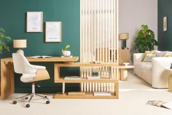 Fashion Miliboo Silla de oficina moderna blanca y madera clara HANSEN