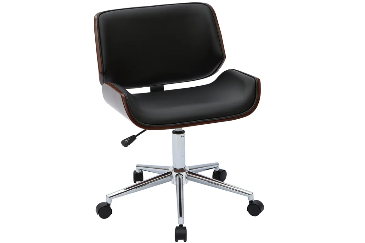 Flash Sale Miliboo Silla de oficina negra y madera oscura RUBBENS