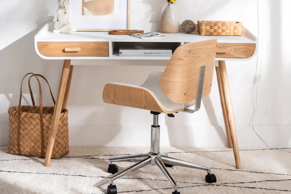 Flash Sale Miliboo Silla de oficina negra y madera oscura RUBBENS