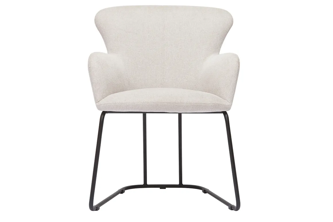 Online Miliboo Silla de tejido efecto aterciopelado texturizado beige y metal negro BRITT