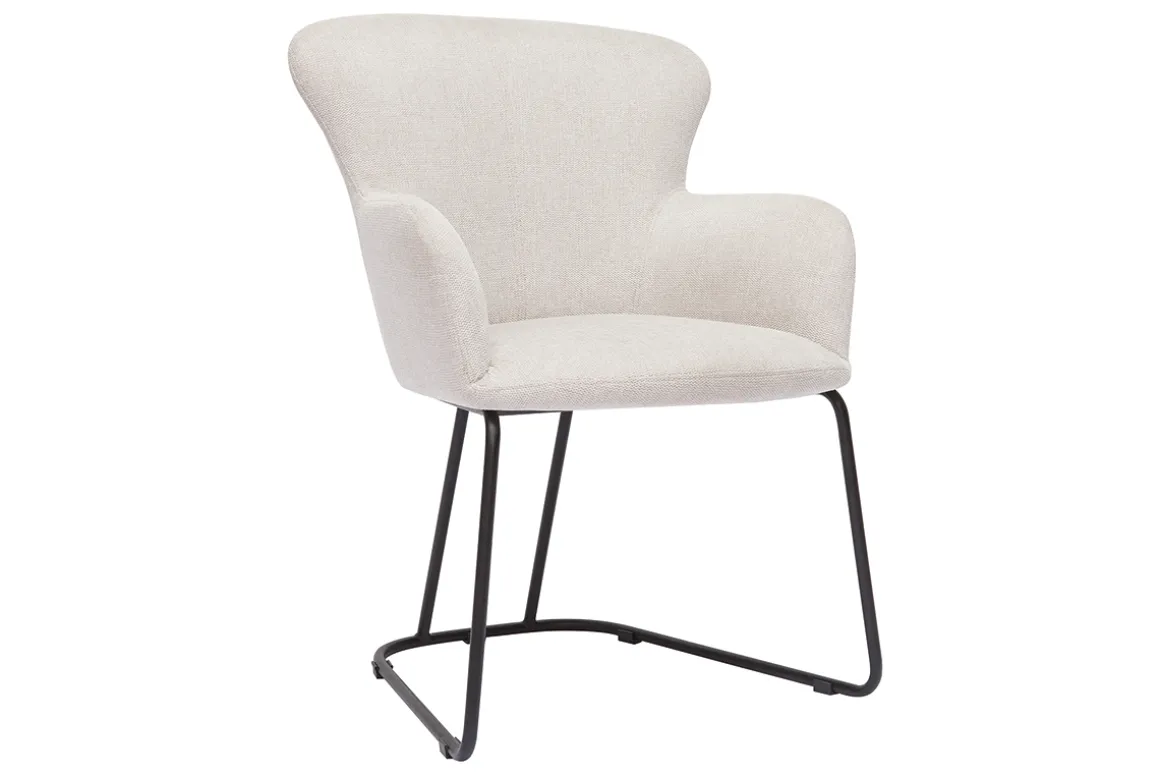 Online Miliboo Silla de tejido efecto aterciopelado texturizado beige y metal negro BRITT