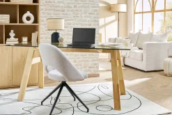 Hot Miliboo Silla giratoria 360º de tejido efecto aterciopelado texturizado beige y metal negro COSETTE