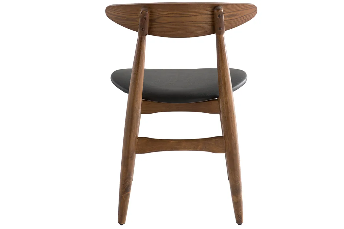 Hot Miliboo Silla madera oscura y PU negro escandinavo japonés (lote de 2) WALFORD