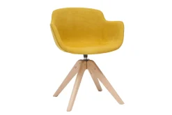 Discount Miliboo Silla moderna tejido efecto terciopelo amarillo mostaza y madera AARON