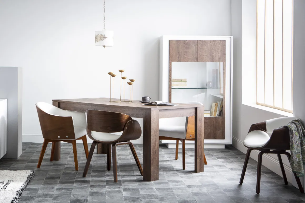 Store Miliboo Silla nórdica blanco y madera clara ARAMIS