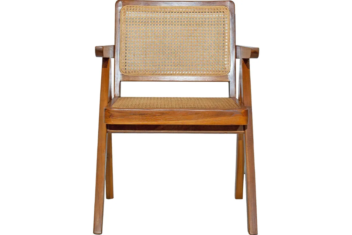 Clearance Miliboo Silla vintage de teca maciza y ratán JANNIE