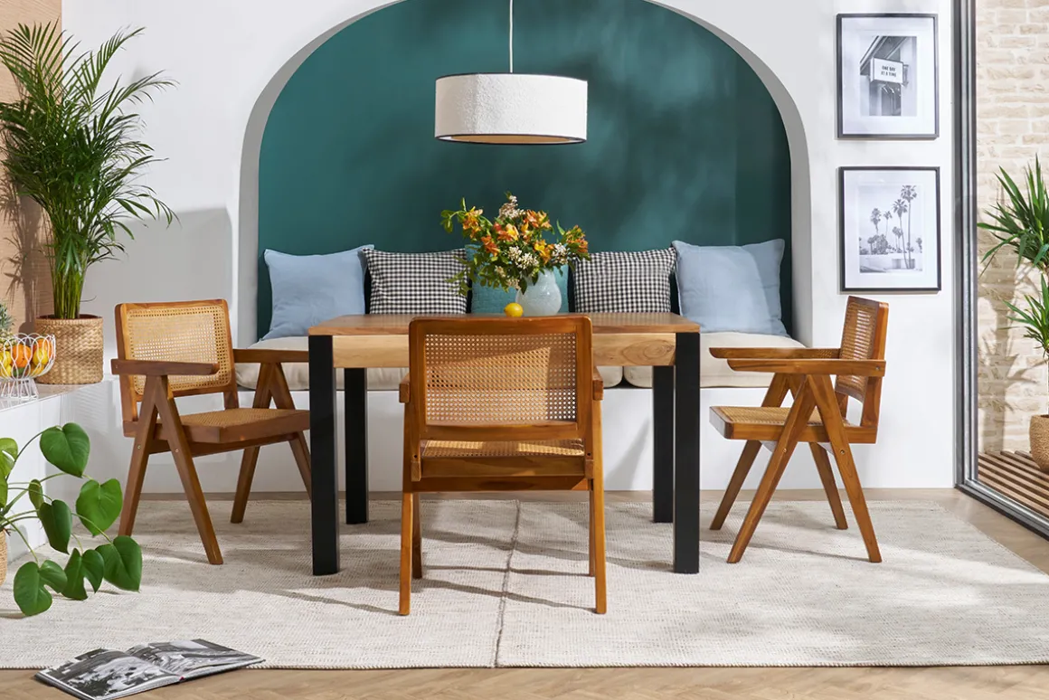 Clearance Miliboo Silla vintage de teca maciza y ratán JANNIE