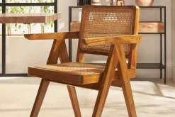 Clearance Miliboo Silla vintage de teca maciza y ratán JANNIE