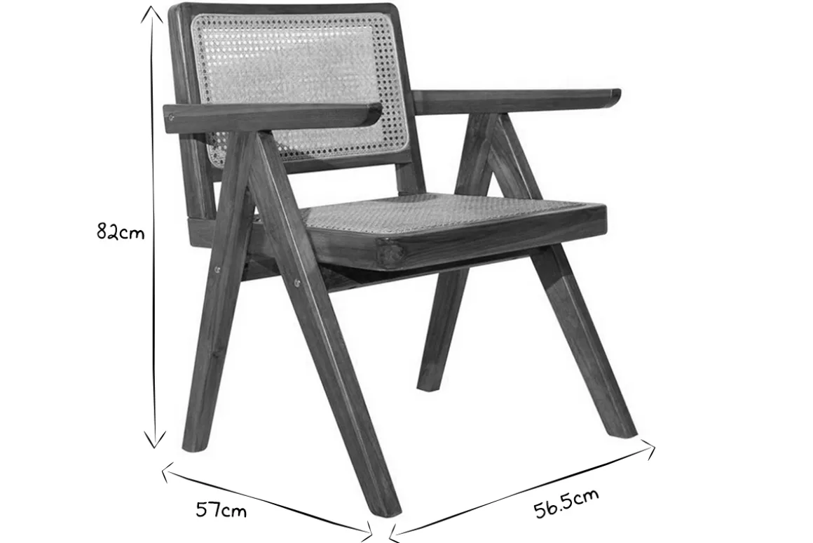Clearance Miliboo Silla vintage de teca maciza y ratán JANNIE