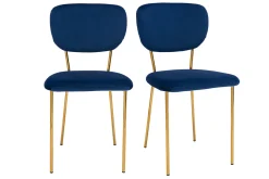 Best Miliboo Sillas modernas en terciopelo azul y estructura en metal dorado - lote de 2 LEPIDUS