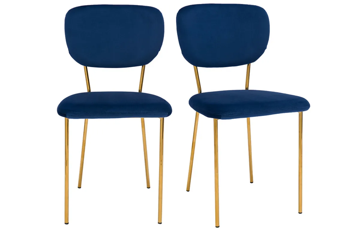 Best Miliboo Sillas modernas en terciopelo azul y estructura en metal dorado - lote de 2 LEPIDUS