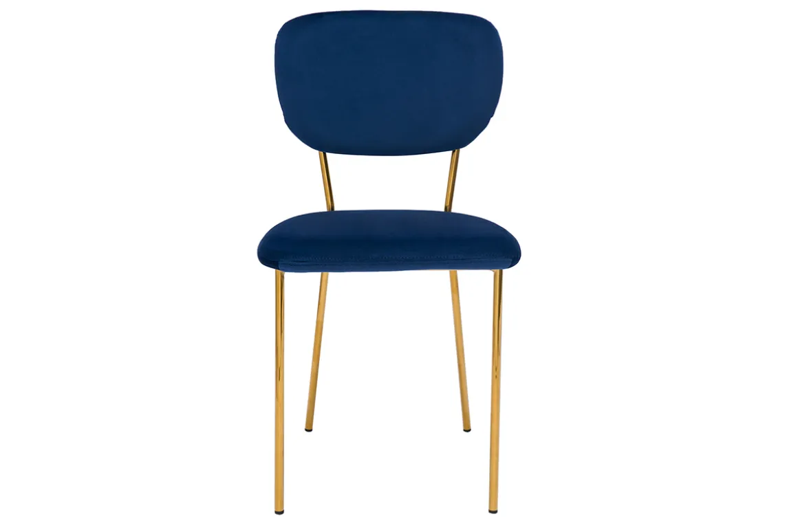 Best Miliboo Sillas modernas en terciopelo azul y estructura en metal dorado - lote de 2 LEPIDUS