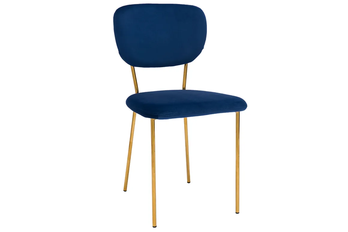 Best Miliboo Sillas modernas en terciopelo azul y estructura en metal dorado - lote de 2 LEPIDUS