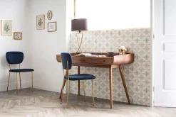 Best Miliboo Sillas modernas en terciopelo azul y estructura en metal dorado - lote de 2 LEPIDUS