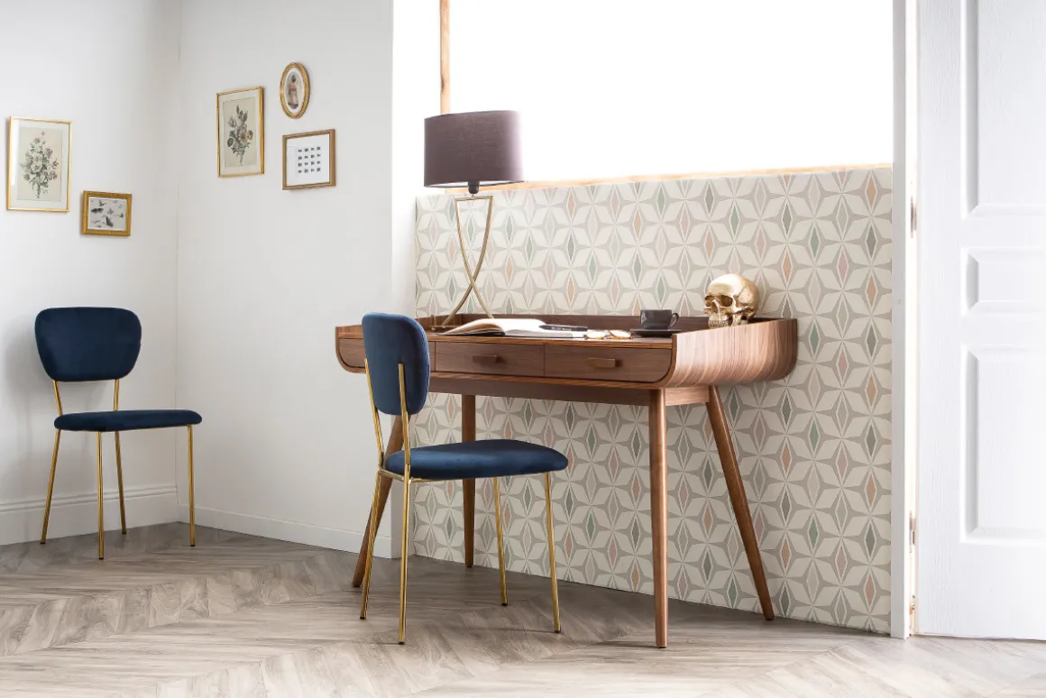 Best Miliboo Sillas modernas en terciopelo azul y estructura en metal dorado - lote de 2 LEPIDUS