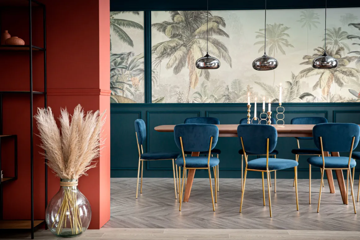 Best Miliboo Sillas modernas en terciopelo azul y estructura en metal dorado - lote de 2 LEPIDUS