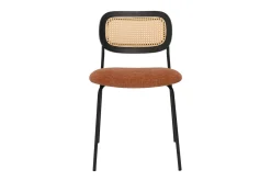 Sale Miliboo Sillas de diseño de tela de terciopelo texturizado color tierra quemada, metal negro y caña de ratán (juego de 2) MIRANDA