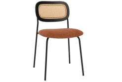 Sale Miliboo Sillas de diseño de tela de terciopelo texturizado color tierra quemada, metal negro y caña de ratán (juego de 2) MIRANDA
