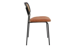 Sale Miliboo Sillas de diseño de tela de terciopelo texturizado color tierra quemada, metal negro y caña de ratán (juego de 2) MIRANDA