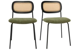 Best Sale Miliboo Sillas de diseño de terciopelo texturizado verde caqui, metal negro y rejilla de ratán (juego de 2) MIRANDA
