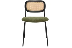 Best Sale Miliboo Sillas de diseño de terciopelo texturizado verde caqui, metal negro y rejilla de ratán (juego de 2) MIRANDA