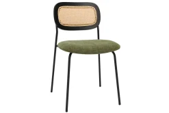Best Sale Miliboo Sillas de diseño de terciopelo texturizado verde caqui, metal negro y rejilla de ratán (juego de 2) MIRANDA