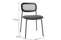 Best Sale Miliboo Sillas de diseño de terciopelo texturizado verde caqui, metal negro y rejilla de ratán (juego de 2) MIRANDA