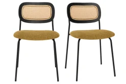 Shop Miliboo Sillas de diseño de terciopelo texturizado bronce, metal negro y mimbre (juego de 2) MIRANDA