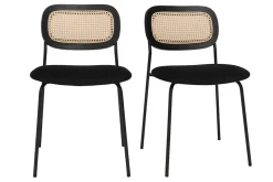 Flash Sale Miliboo Sillas de diseño de terciopelo negro, metal negro y caña de ratán (juego de 2) MIRANDA