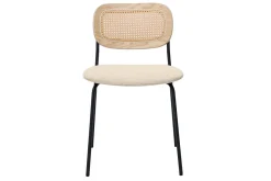 Clearance Miliboo Sillas de diseño en tela con efecto terciopelo texturizado beige, metal negro y mimbre (juego de 2) MIRANDA