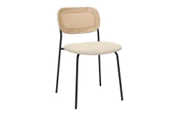 Clearance Miliboo Sillas de diseño en tela con efecto terciopelo texturizado beige, metal negro y mimbre (juego de 2) MIRANDA
