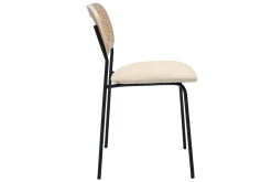 Clearance Miliboo Sillas de diseño en tela con efecto terciopelo texturizado beige, metal negro y mimbre (juego de 2) MIRANDA