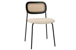 Online Miliboo Sillas de diseño en tela efecto terciopelo texturizado beige, metal negro y rejilla de ratán (juego de 2) MIRANDA
