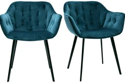 Clearance Miliboo Sillas modernas en terciopelo azul petróleo y patas metal negro (lote de 2) BURTON