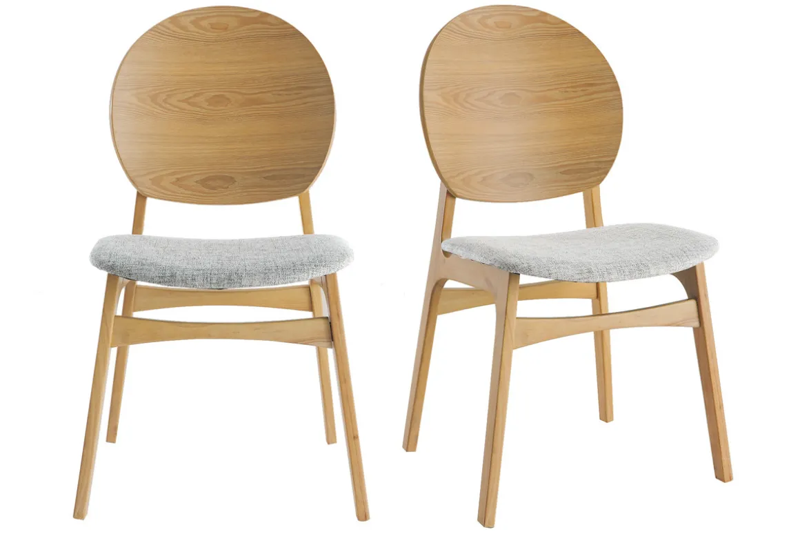 Hot Miliboo Sillas nórdicas en madera clara y tejido gris (lote de 2) ELTON