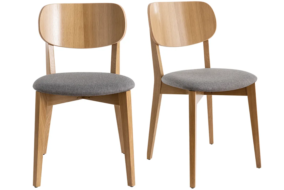 Sale Miliboo Sillas vintage roble y asiento gris jaspeado (lote de 2) LUCIA