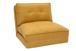 Online Miliboo Sillón cama de 1 plaza de tejido efecto aterciopelado amarillo mostaza SALLY