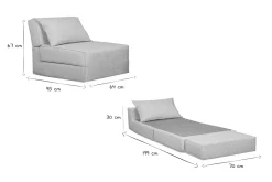 New Miliboo Sillón cama de 1 plaza de tela gris claro VICTOR