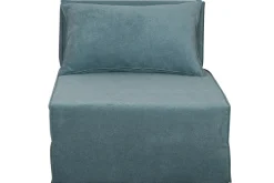 Clearance Miliboo Sillón cama de 1 plaza de tejido efecto aterciopelado azul VICTOR