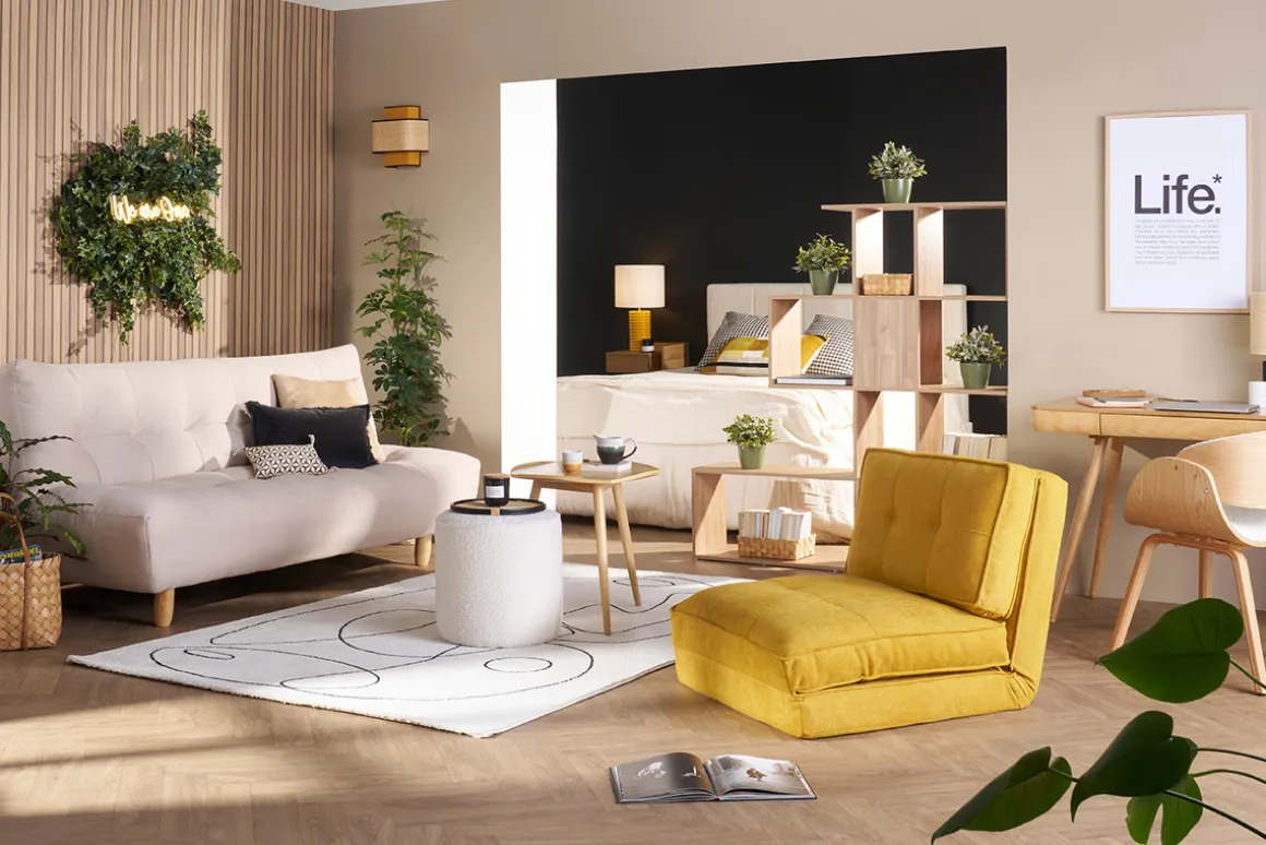 Clearance Miliboo Sillón cama de 1 plaza de tela color topo SALLY