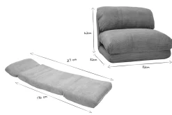 Clearance Miliboo Sillón cama de 1 plaza pana gris claro SPENCER