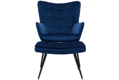 Online Miliboo Sillón con reposapiés terciopelo azul MOOD