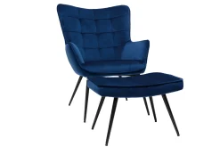 Online Miliboo Sillón con reposapiés terciopelo azul MOOD