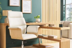 Best Sale Miliboo Sillón de escritorio blanco y madera clara ELON