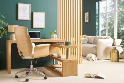 Best Sale Miliboo Sillón de escritorio blanco y madera clara ELON