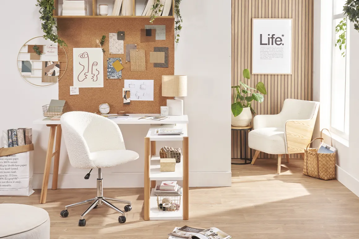 Store Miliboo Sillón de escritorio de tejido efecto borreguillo VANITY
