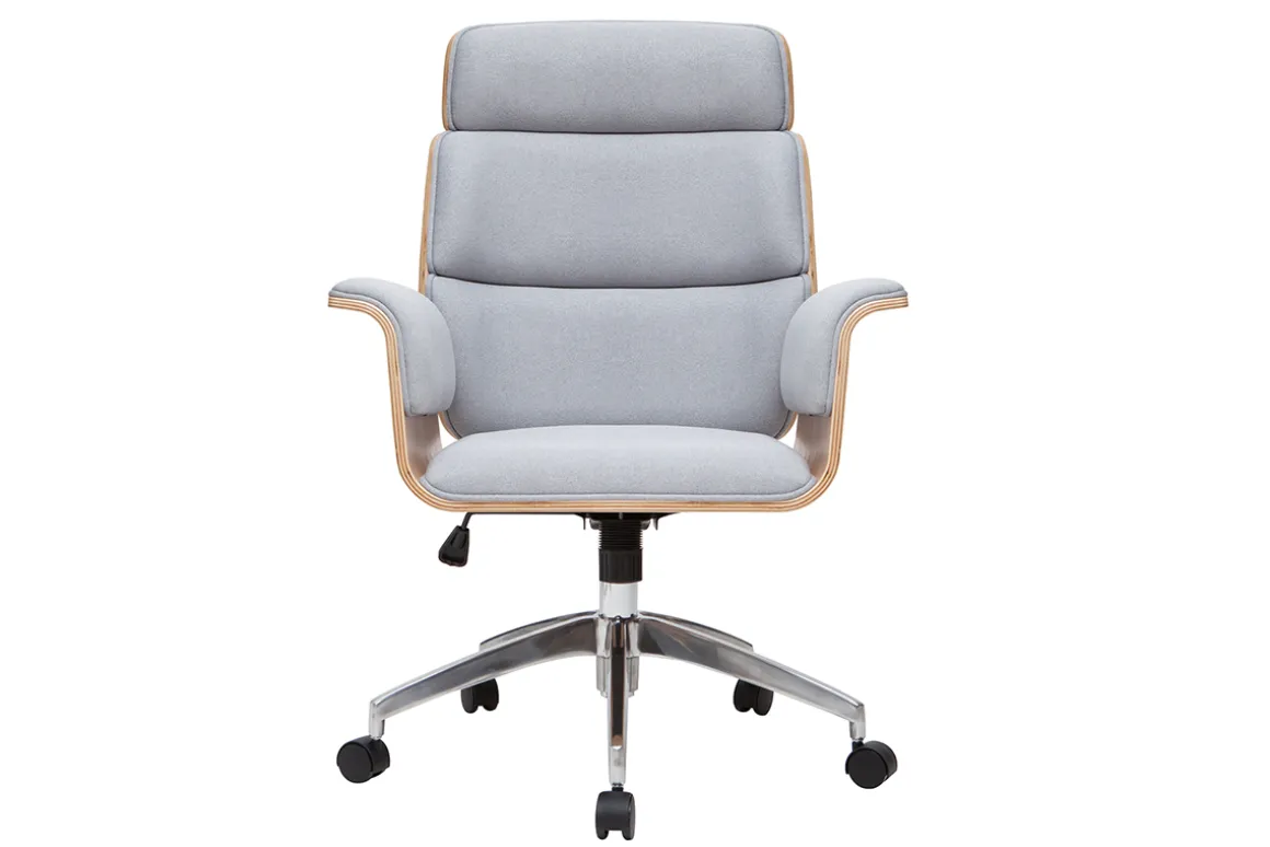 Clearance Miliboo Sillón de escritorio en tejido gris y madera clara ELON