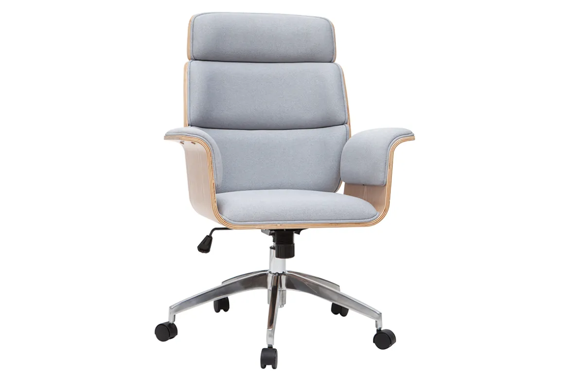 Clearance Miliboo Sillón de escritorio en tejido gris y madera clara ELON