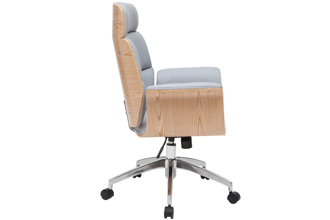 Clearance Miliboo Sillón de escritorio en tejido gris y madera clara ELON
