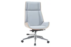 Best Sale Miliboo Sillón de escritorio moderno tejido gris y madera clara CURVED